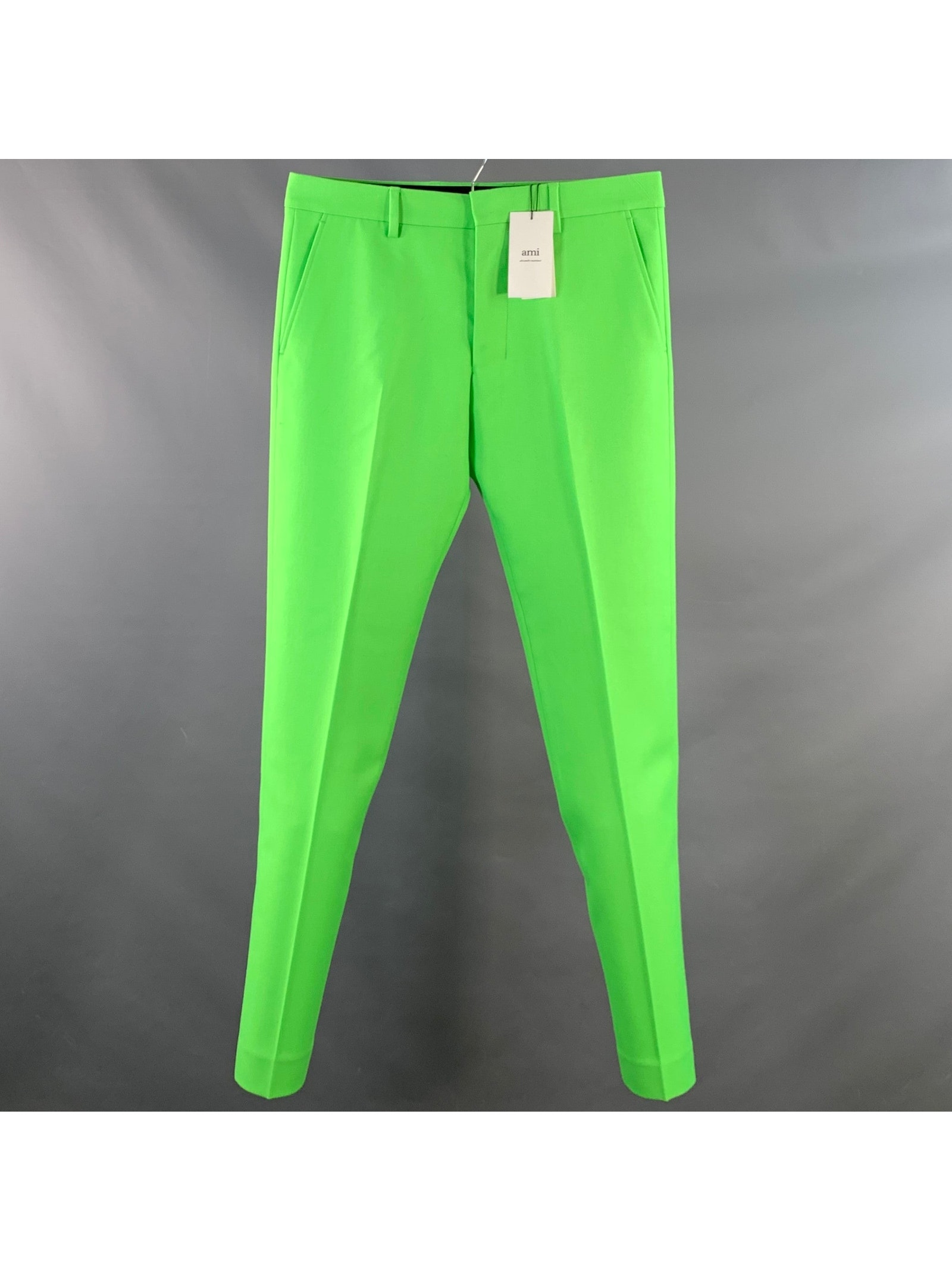 Ami By Alexandre Mattiussi Size 34 Green Lime Twill Tapered Dress Pants
